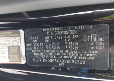 2025 Kia Carnival Mpv Hybrid Ex from USA, damaged, VIN KNDNC5KA9S6052520